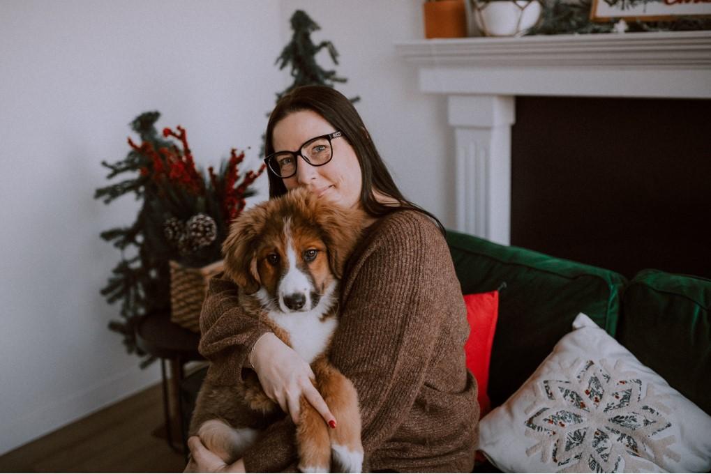 Devon Olson, Addition and Grief Counsellor, with her puppy.